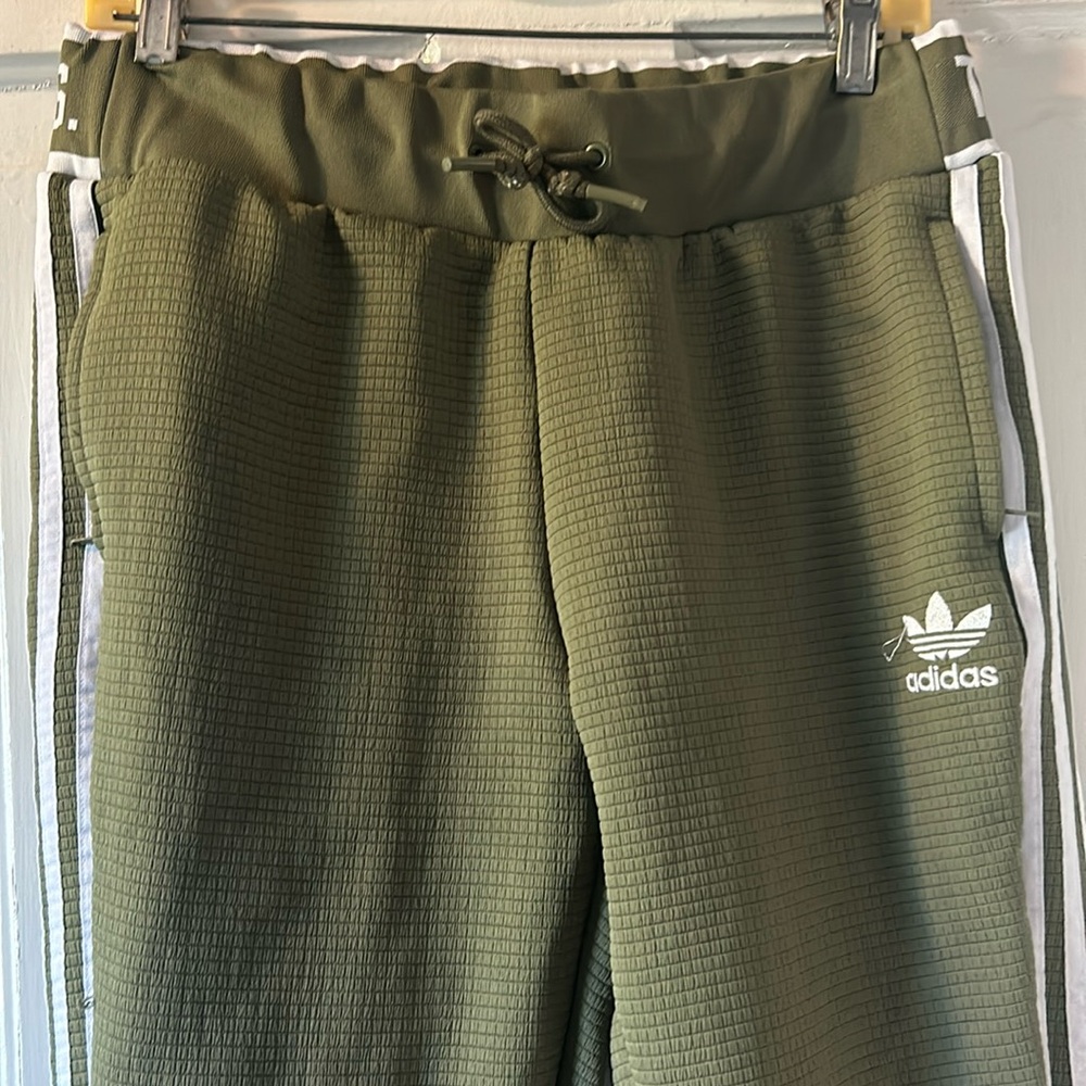 Adidas green and white joggers